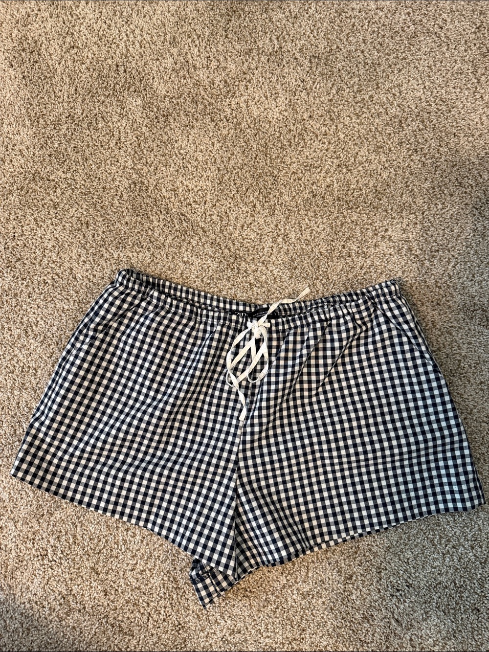 Zara Black & White Gingham Drawstring Shorts